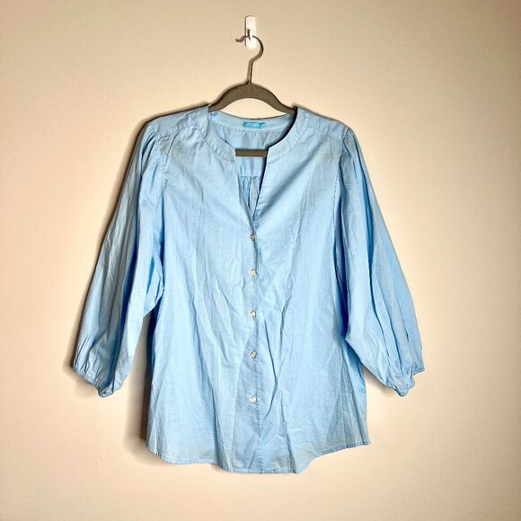 J.Mclaughlin Haxton Blouse Blue Button-Up 100% Cotton Preppy Old Money Sz XL - Picture 2 of 5